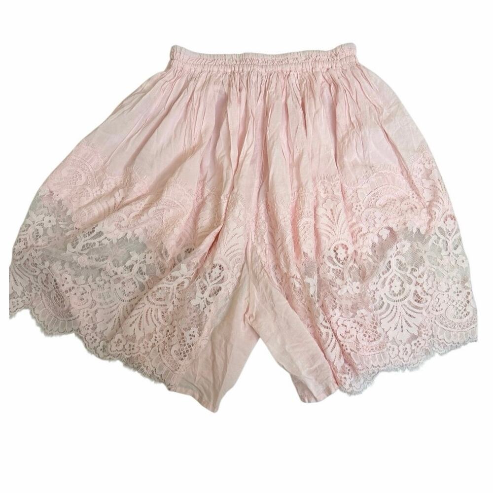 Free People Intimately Women's Pink Lace Trim Wide Relaxed Shorts Size Small